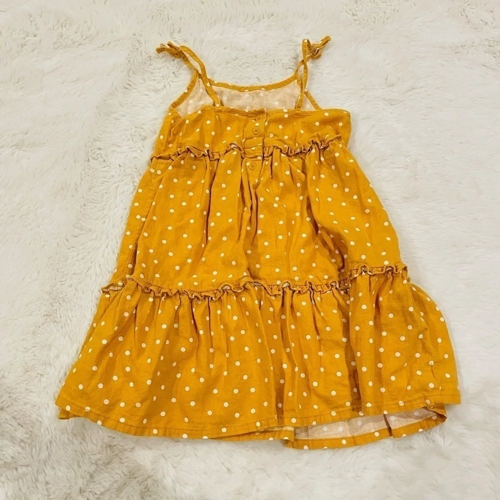 OshKosh B’Gosh Toddler Girl’s Golden Yellow Linen Polka Dot Tiered Dress Size 5T